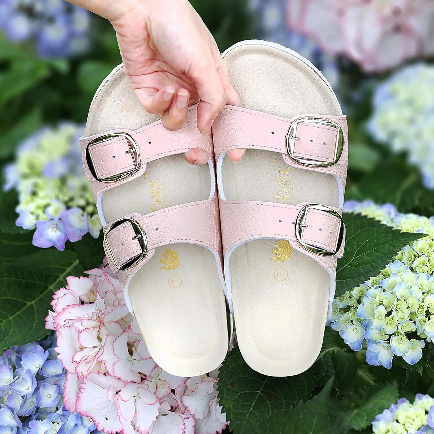 Sweechee Women's Cork Sandals Soft Footbed, Comfortable Slides Shoes for Women