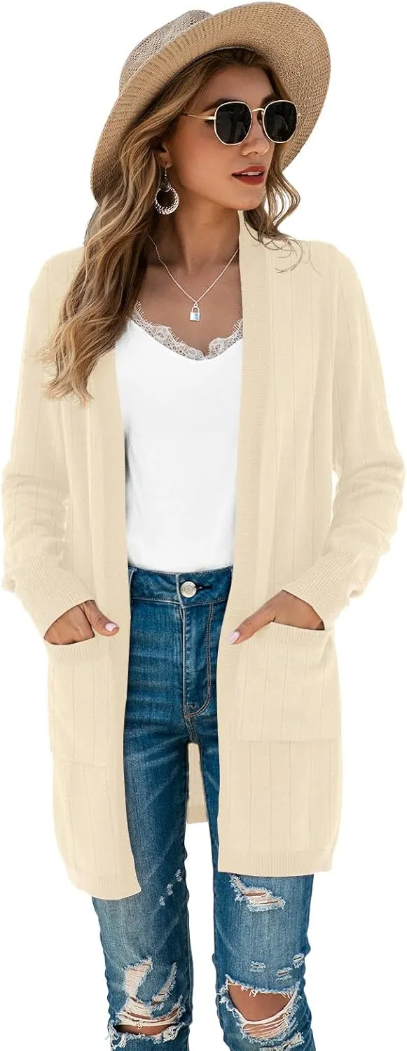 TASAMO Womens Color Block Striped Draped Kimono Cardigan Long Sleeve Open Front Casual Knit Sweaters Coat Soft Outwear