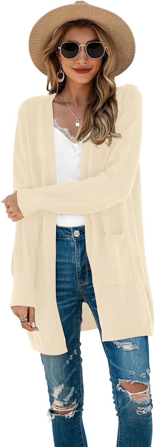 TASAMO Womens Color Block Striped Draped Kimono Cardigan Long Sleeve Open Front Casual Knit Sweaters Coat Soft Outwear