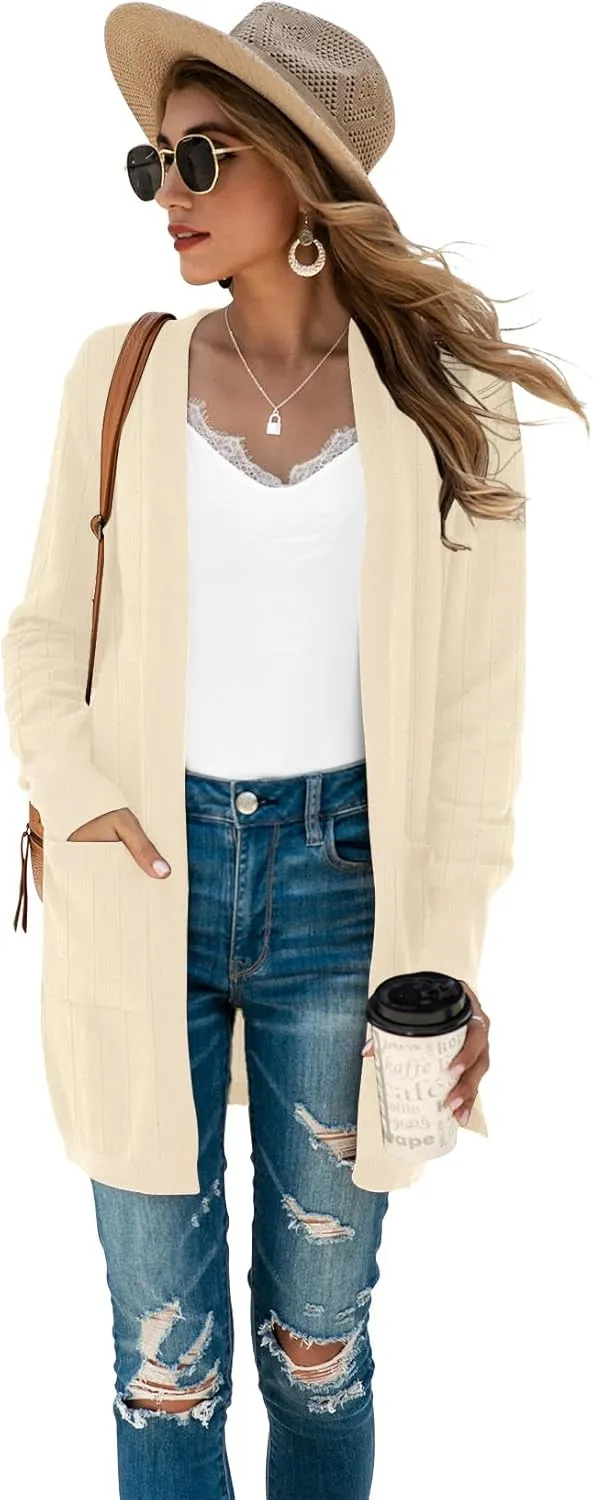 TASAMO Womens Color Block Striped Draped Kimono Cardigan Long Sleeve Open Front Casual Knit Sweaters Coat Soft Outwear