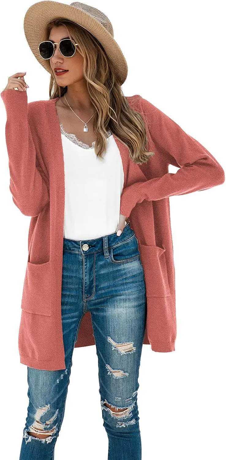 TASAMO Womens Color Block Striped Draped Kimono Cardigan Long Sleeve Open Front Casual Knit Sweaters Coat Soft Outwear