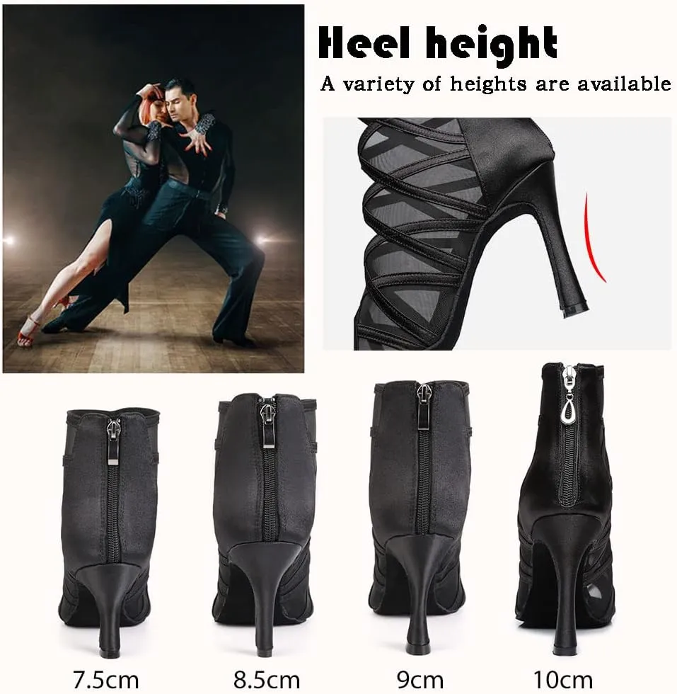 TINRYMX Women's Latin Dance Boots Ballrooom Salsa Tango Open Toe Performance Professional Dance Shoes, Model-YCL445