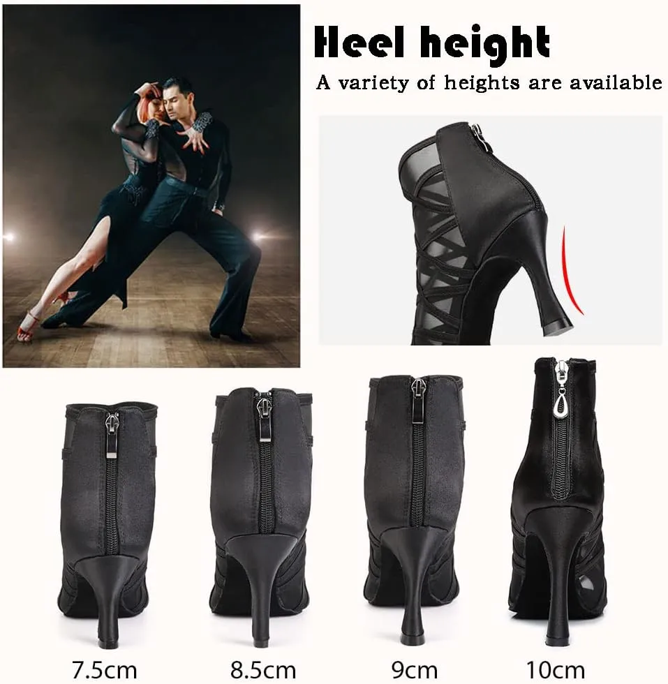 TINRYMX Women's Latin Dance Boots Ballrooom Salsa Tango Open Toe Performance Professional Dance Shoes, Model-YCL445