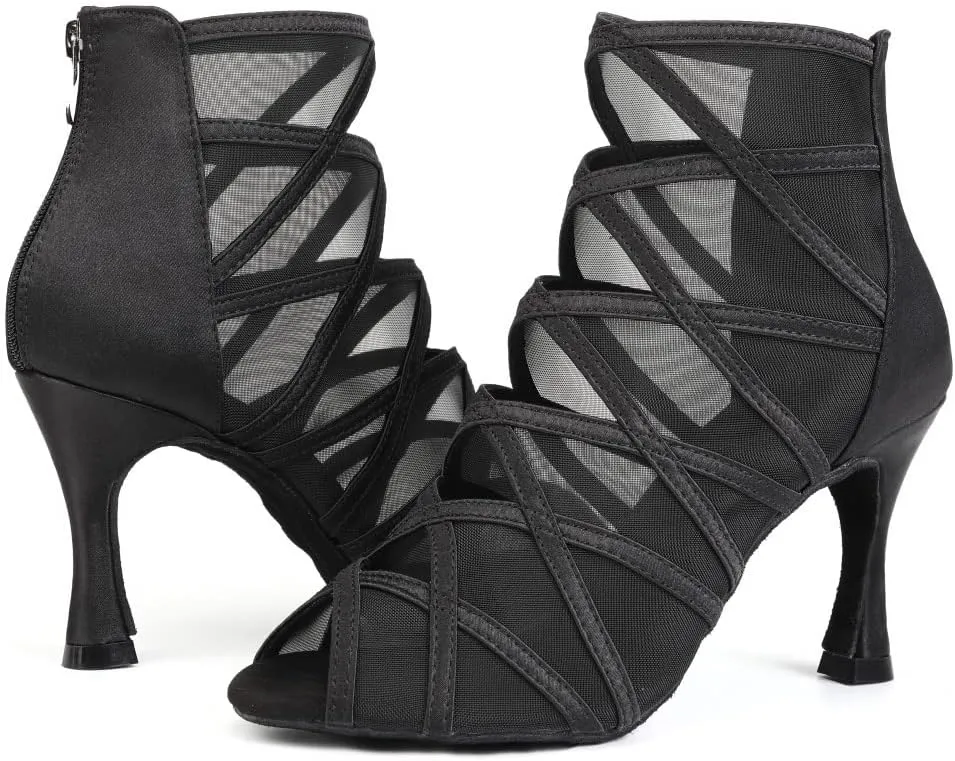 TINRYMX Women's Latin Dance Boots Ballrooom Salsa Tango Open Toe Performance Professional Dance Shoes, Model-YCL445