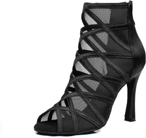 TINRYMX Women's Latin Dance Boots Ballrooom Salsa Tango Open Toe Performance Professional Dance Shoes, Model-YCL445