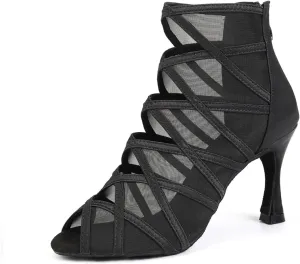 TINRYMX Women's Latin Dance Boots Ballrooom Salsa Tango Open Toe Performance Professional Dance Shoes, Model-YCL445