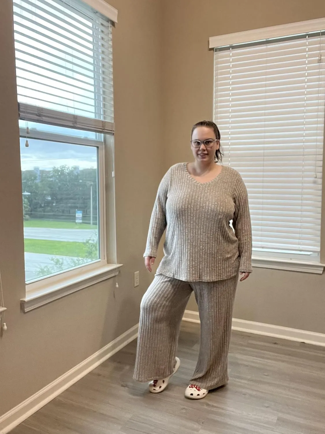 TIYOMI Plus Size Suits For Women 2 Piece Outfits Sweater Top & Wide Leg Pants XL-5XL