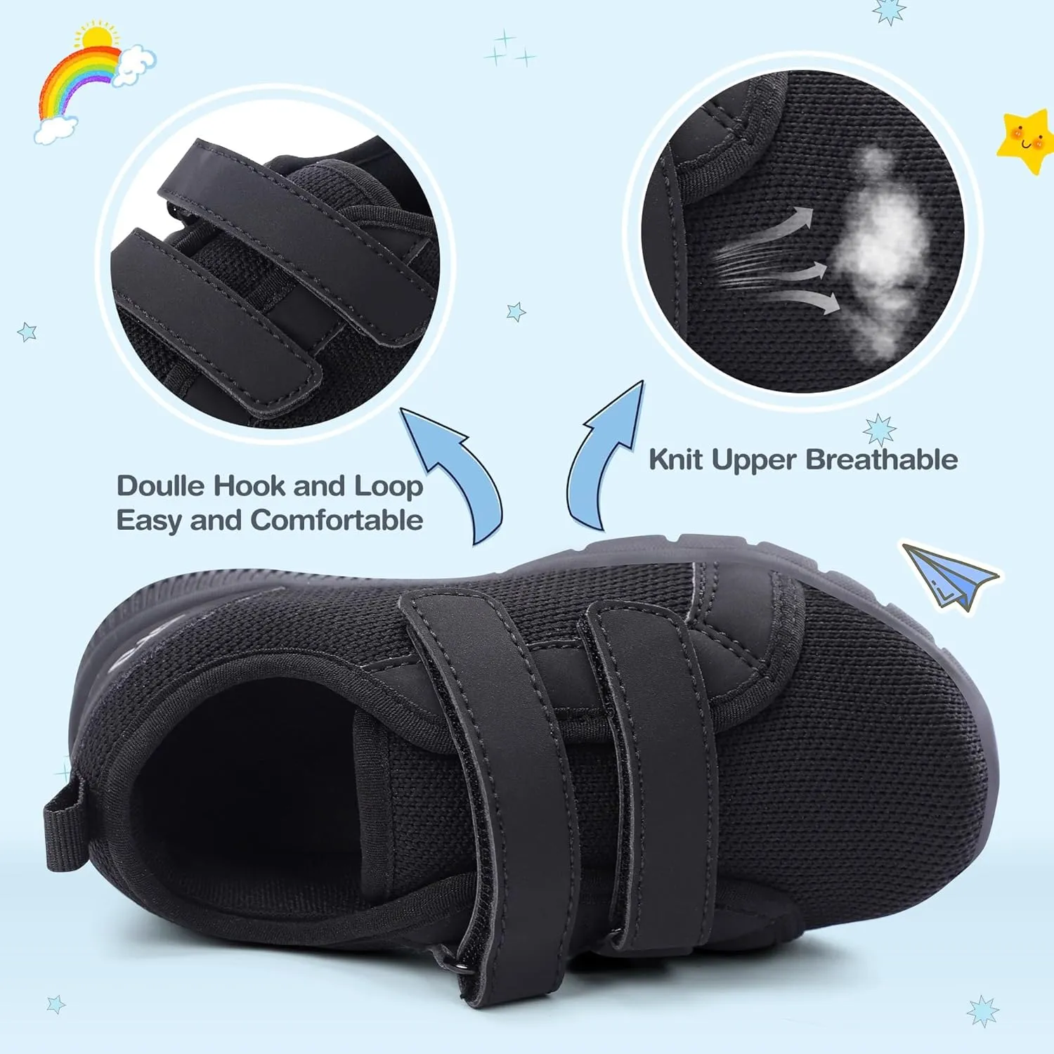 Toddler Kid Spider Design Sneakers with Non-Slip Sole, Breathable Mesh, and Hook-and-Loop Closure