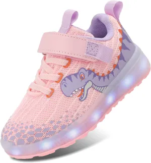 Toddler Sneakers Light Up Shoes for Boy Girl with Hook and Loop Comfortable Led Shoes Non-Slip Dinosaur Shark Shoes Little Kid