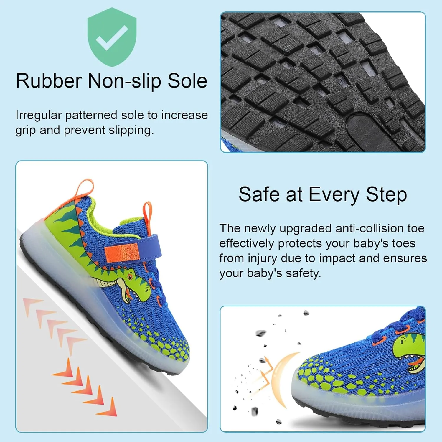 Toddler Sneakers Light Up Shoes for Boy Girl with Hook and Loop Comfortable Led Shoes Non-Slip Dinosaur Shark Shoes Little Kid