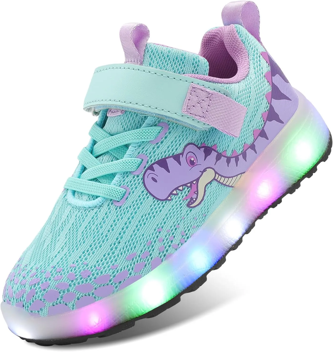 Toddler Sneakers Light Up Shoes for Boy Girl with Hook and Loop Comfortable Led Shoes Non-Slip Dinosaur Shark Shoes Little Kid