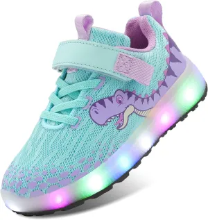 Toddler Sneakers Light Up Shoes for Boy Girl with Hook and Loop Comfortable Led Shoes Non-Slip Dinosaur Shark Shoes Little Kid