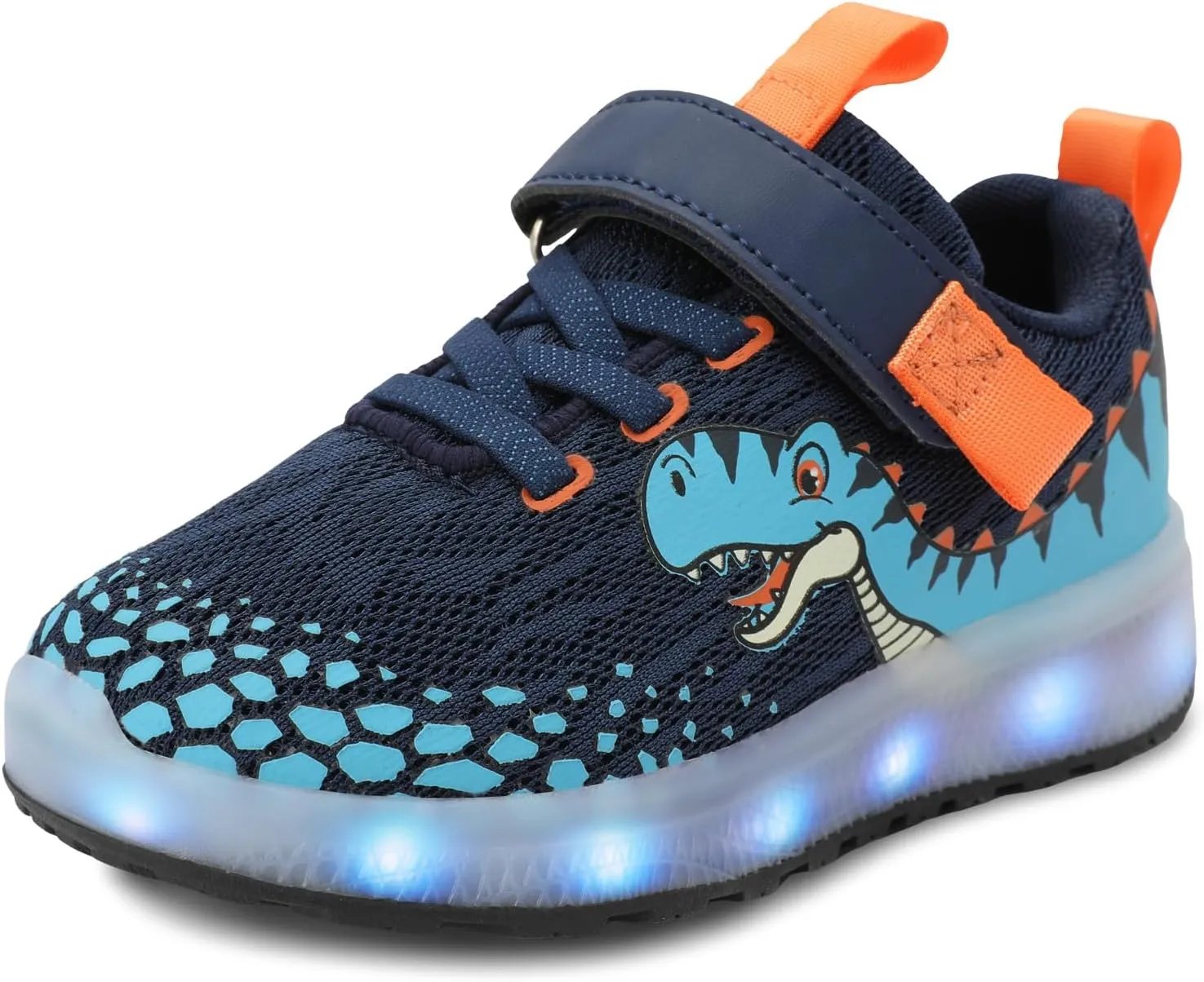 Toddler Sneakers Light Up Shoes for Boy Girl with Hook and Loop Comfortable Led Shoes Non-Slip Dinosaur Shark Shoes Little Kid
