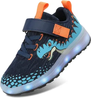 Toddler Sneakers Light Up Shoes for Boy Girl with Hook and Loop Comfortable Led Shoes Non-Slip Dinosaur Shark Shoes Little Kid