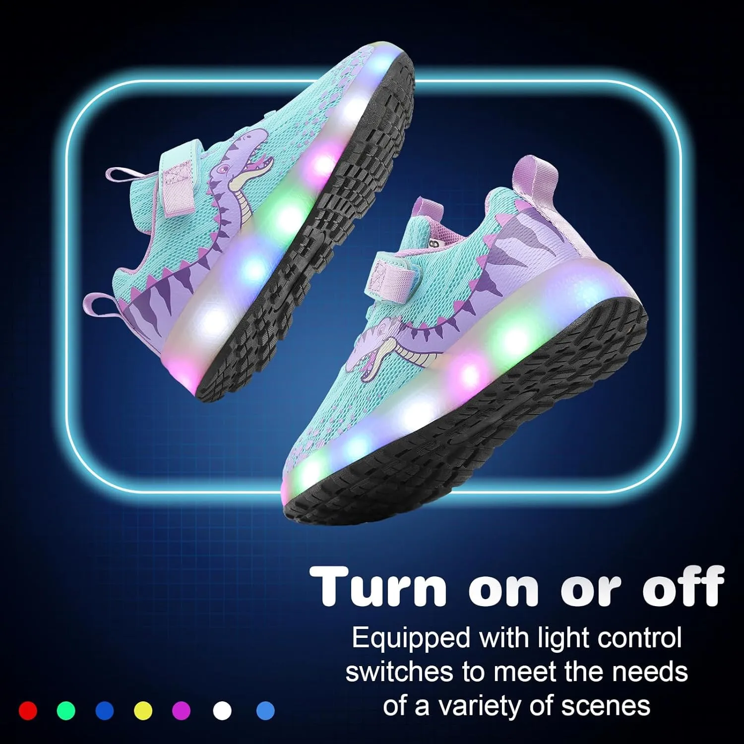 Toddler Sneakers Light Up Shoes for Boy Girl with Hook and Loop Comfortable Led Shoes Non-Slip Dinosaur Shark Shoes Little Kid