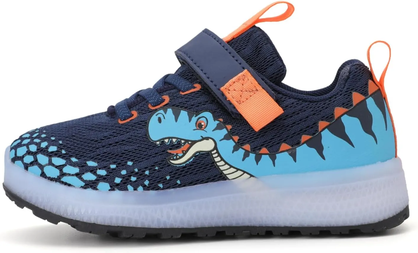 Toddler Sneakers Light Up Shoes for Boy Girl with Hook and Loop Comfortable Led Shoes Non-Slip Dinosaur Shark Shoes Little Kid