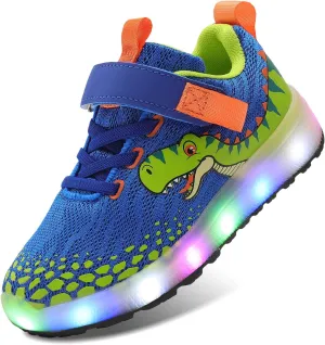 Toddler Sneakers Light Up Shoes for Boy Girl with Hook and Loop Comfortable Led Shoes Non-Slip Dinosaur Shark Shoes Little Kid
