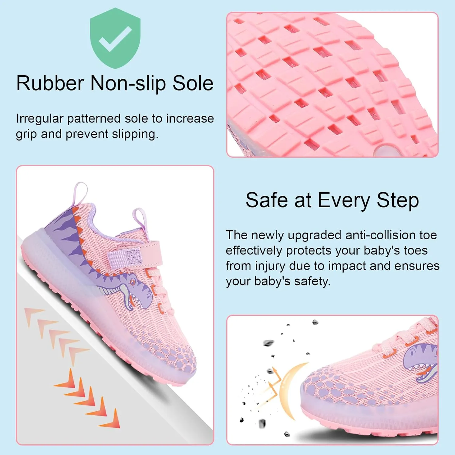 Toddler Sneakers Light Up Shoes for Boy Girl with Hook and Loop Comfortable Led Shoes Non-Slip Dinosaur Shark Shoes Little Kid