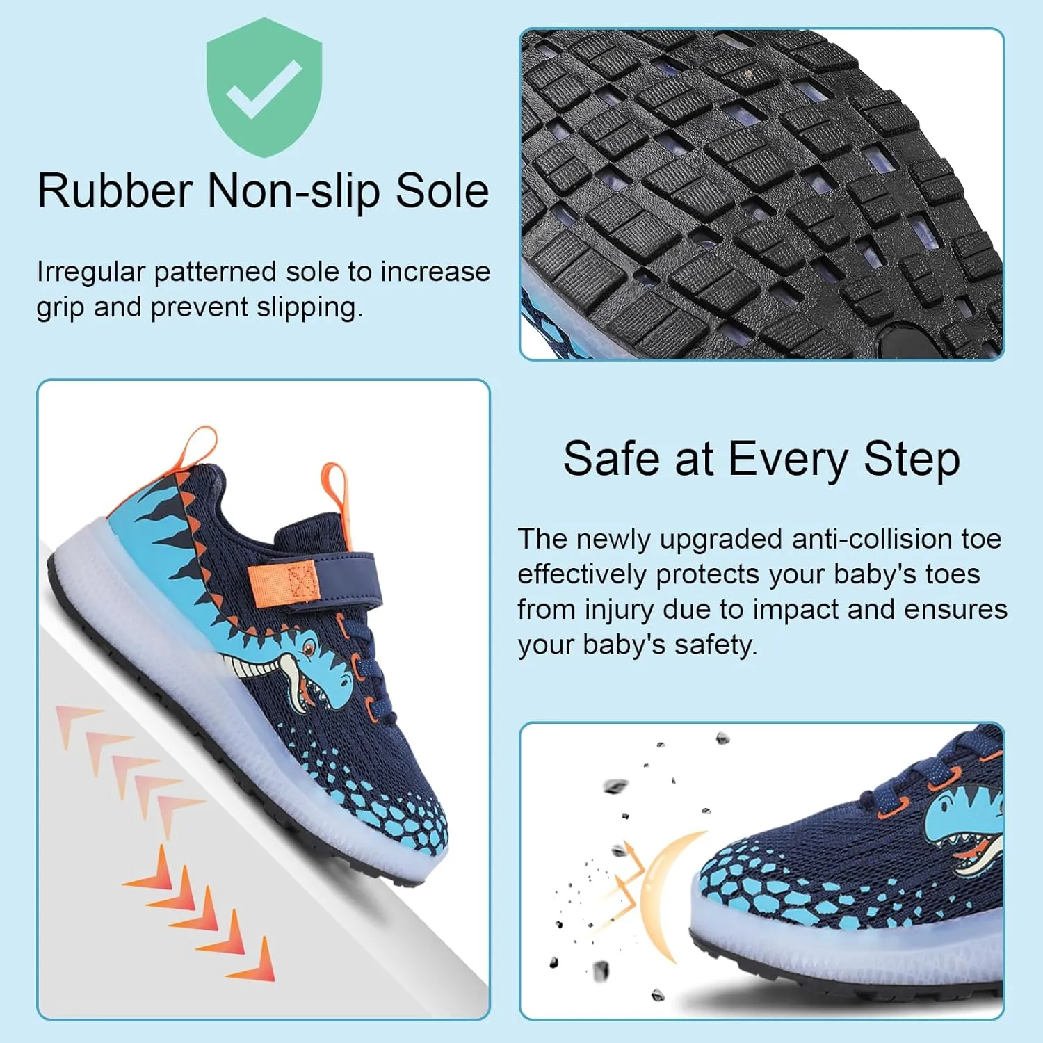Toddler Sneakers Light Up Shoes for Boy Girl with Hook and Loop Comfortable Led Shoes Non-Slip Dinosaur Shark Shoes Little Kid