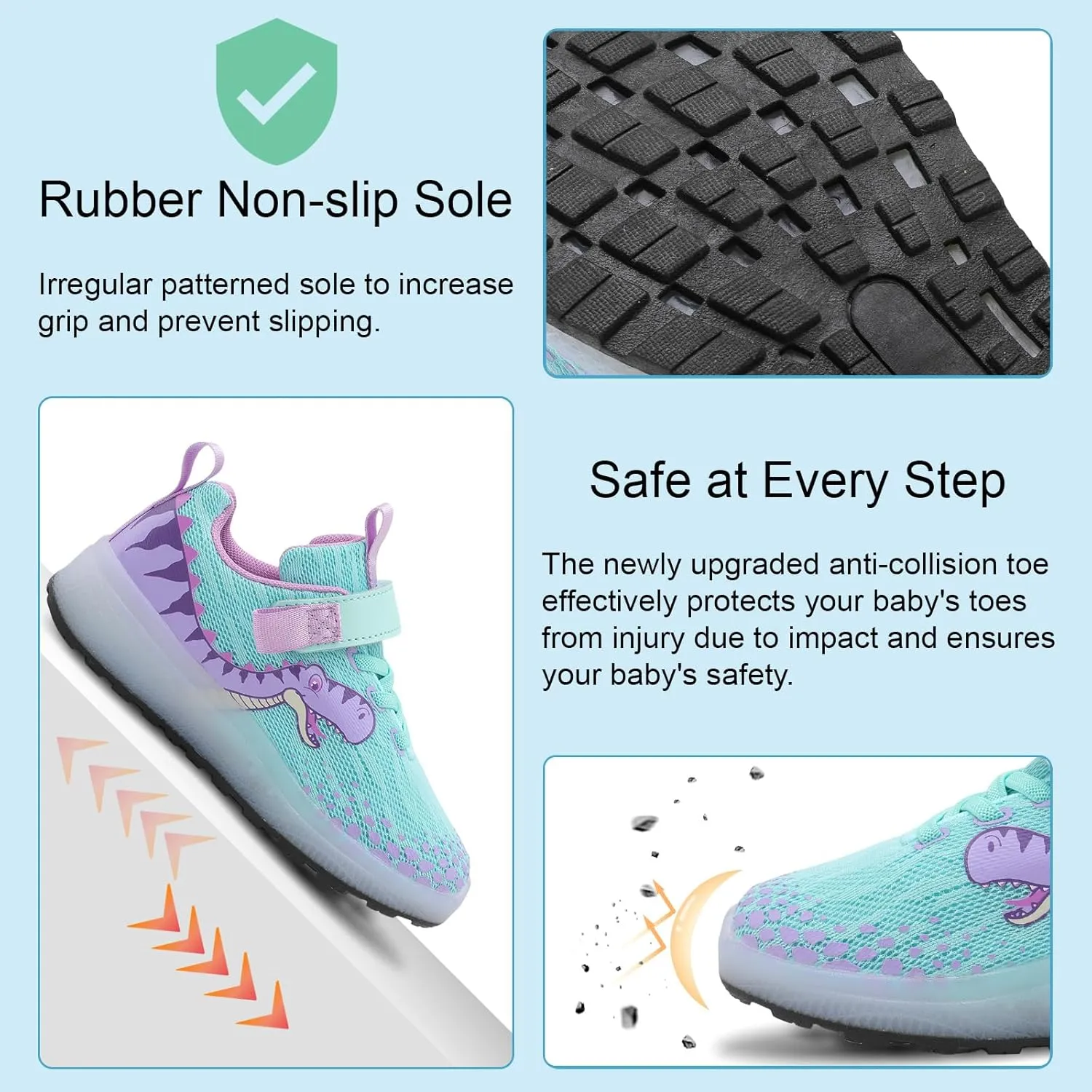 Toddler Sneakers Light Up Shoes for Boy Girl with Hook and Loop Comfortable Led Shoes Non-Slip Dinosaur Shark Shoes Little Kid