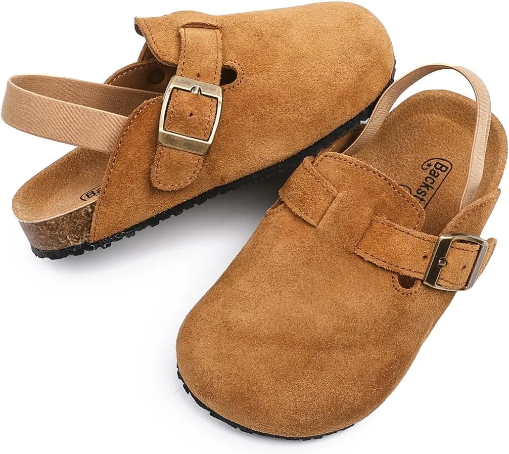 Toddler Suede Clogs with Strap Kids Suede Clogs Slippers Adjustable Straps for Boys Girls Indoor & Outdoor Slip-on Kids Shoes