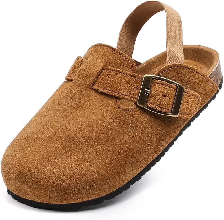 Toddler Suede Clogs with Strap Kids Suede Clogs Slippers Adjustable Straps for Boys Girls Indoor & Outdoor Slip-on Kids Shoes