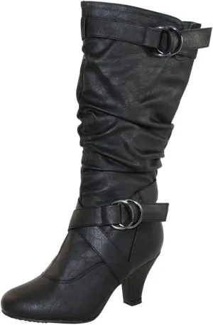 TOP Moda Auto-2 Low Heel Round Toe Mid Knee High Calf Dress Boot