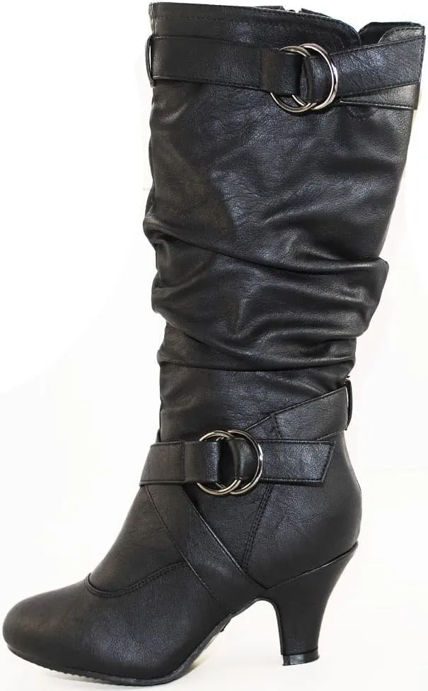 TOP Moda Auto-2 Low Heel Round Toe Mid Knee High Calf Dress Boot