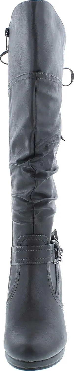 TOP Moda BAG-55 Women's Knee High Buckle Slouched Kitten Heel Boots
