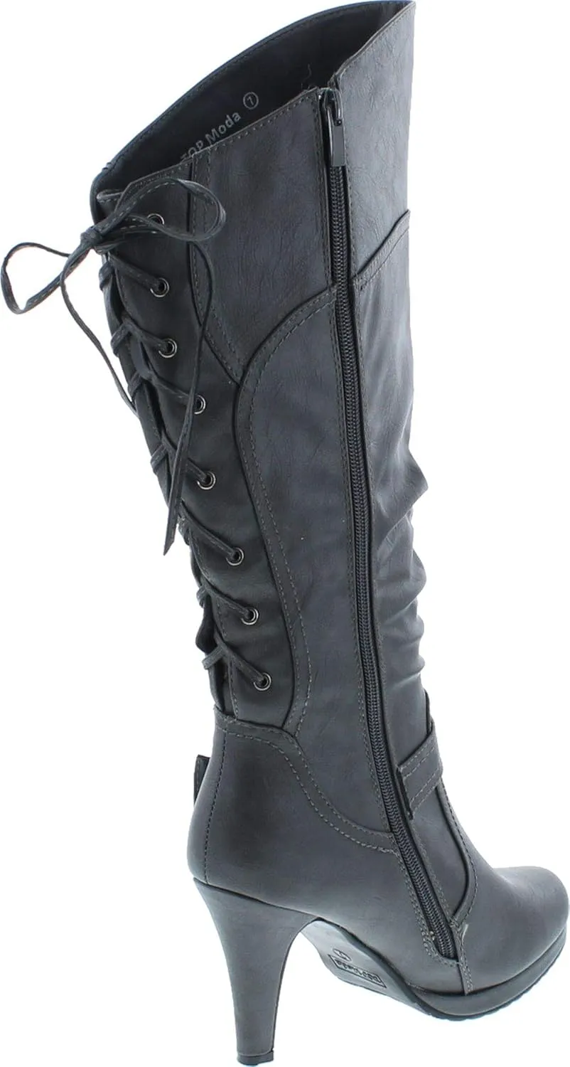 TOP Moda BAG-55 Women's Knee High Buckle Slouched Kitten Heel Boots