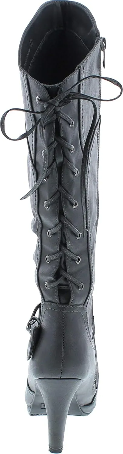 TOP Moda BAG-55 Women's Knee High Buckle Slouched Kitten Heel Boots