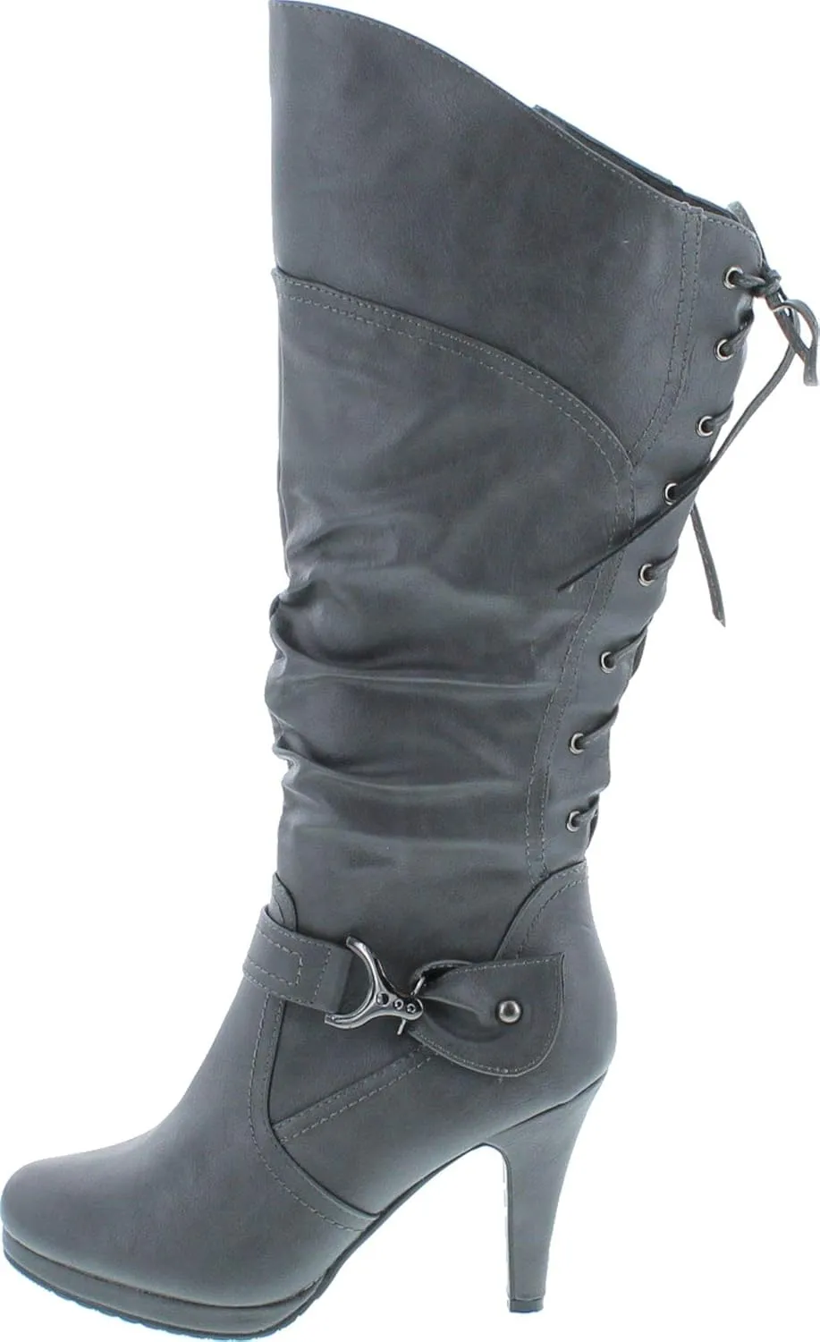 TOP Moda BAG-55 Women's Knee High Buckle Slouched Kitten Heel Boots