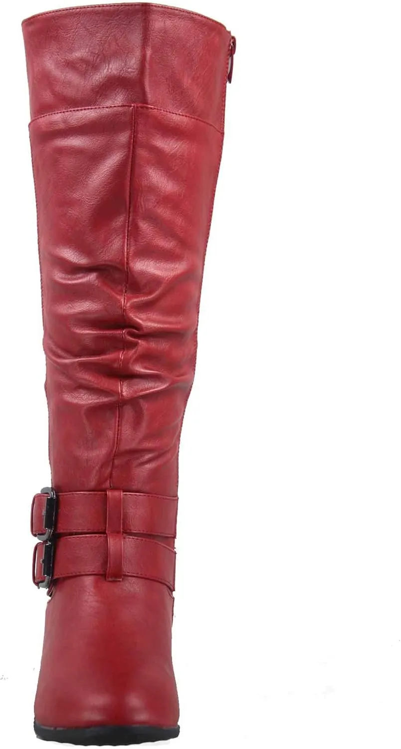 TOP Moda Coco-20 Women's Fashion Round Toe Low Heel Knee High Zipper Riding Boot Shoes