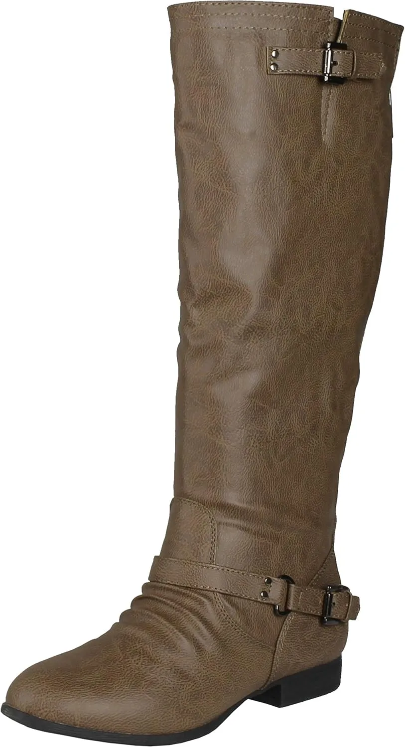 TOP Moda Coco-20 Women's Fashion Round Toe Low Heel Knee High Zipper Riding Boot Shoes