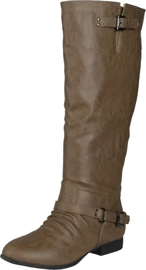 TOP Moda Coco-20 Women's Fashion Round Toe Low Heel Knee High Zipper Riding Boot Shoes