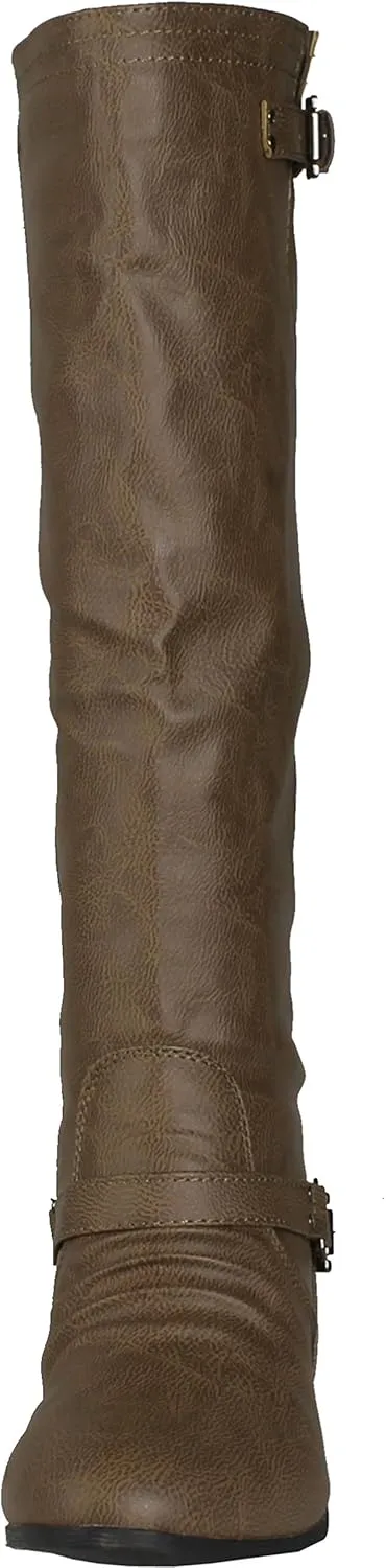 TOP Moda Coco-20 Women's Fashion Round Toe Low Heel Knee High Zipper Riding Boot Shoes