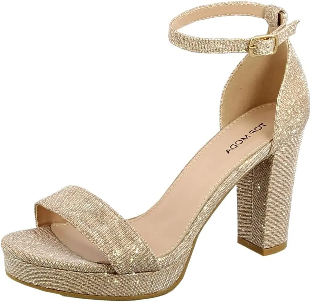 TOP Moda Platform High Heel Open Toe Dress Sandal Over The Toe Strap