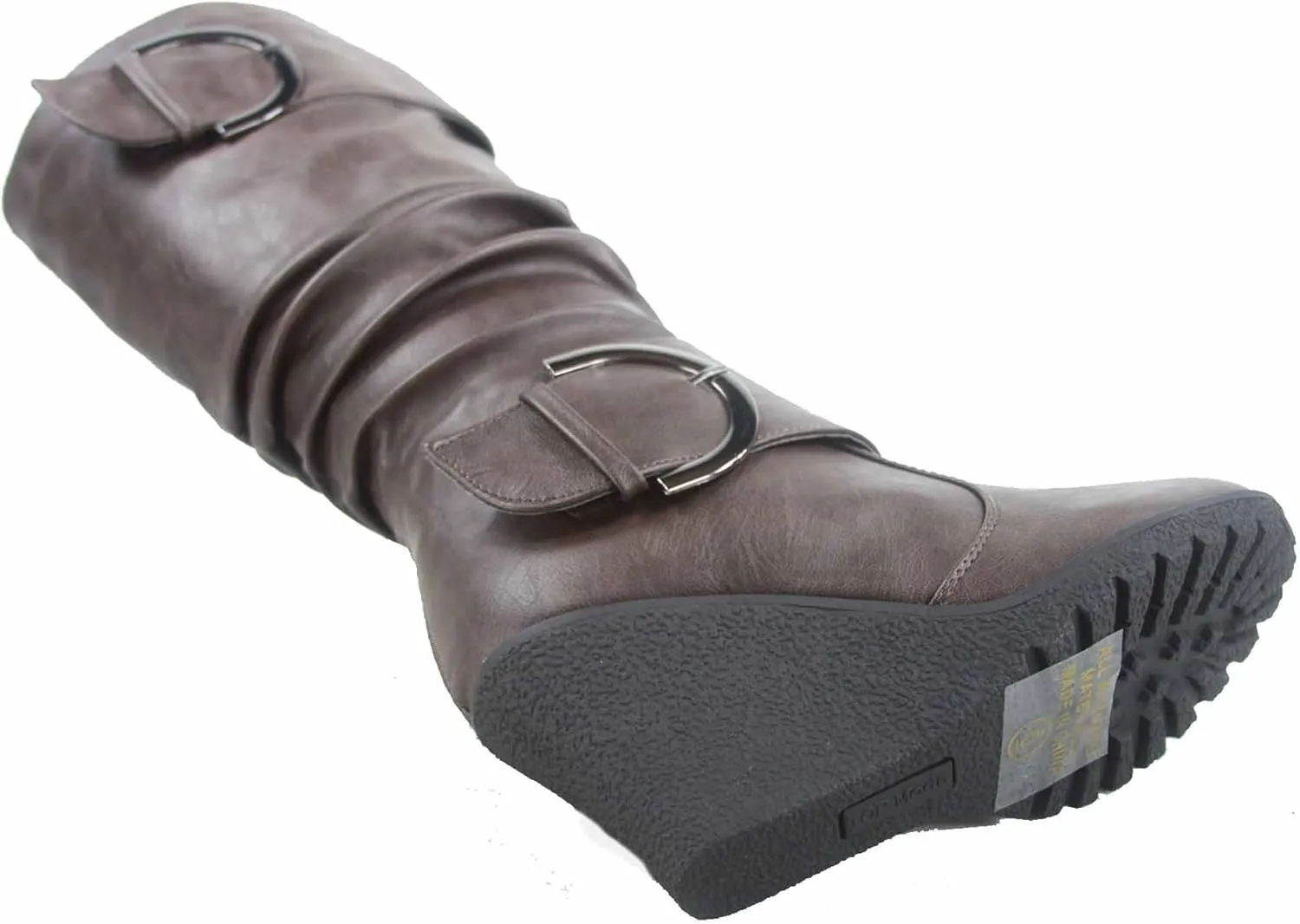 TOP Moda Pure-65 Women's Fashion Round Toe Slouch Buckle Wedge Mid Calf Boot Shoes