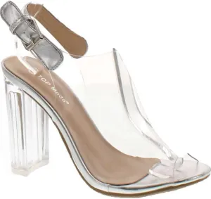 TOP Moda Women's Fenton-1 Lucite Clear Strappy Block Chunky High Heel Open Peep Toe Sandal