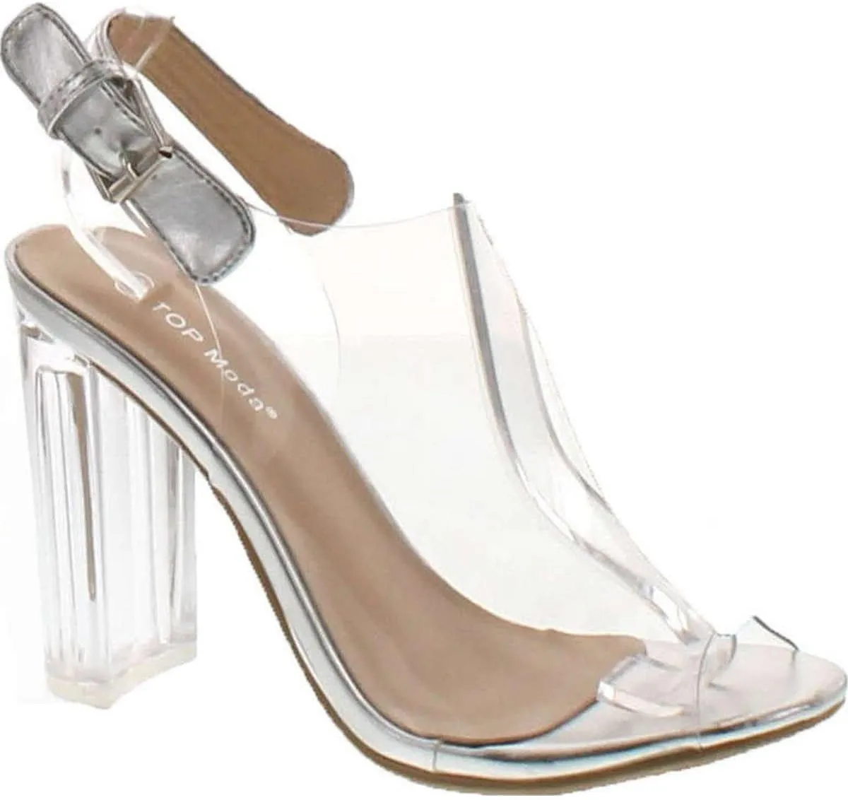 TOP Moda Women's Fenton-1 Lucite Clear Strappy Block Chunky High Heel Open Peep Toe Sandal