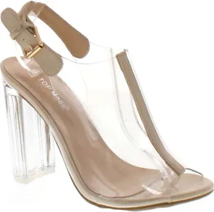 TOP Moda Women's Fenton-1 Lucite Clear Strappy Block Chunky High Heel Open Peep Toe Sandal