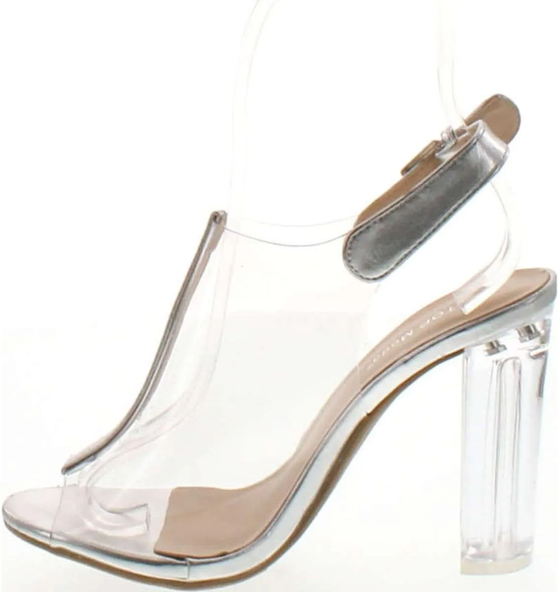 TOP Moda Women's Fenton-1 Lucite Clear Strappy Block Chunky High Heel Open Peep Toe Sandal