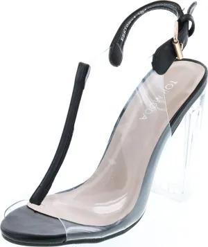 TOP Moda Women's Fenton-1 Lucite Clear Strappy Block Chunky High Heel Open Peep Toe Sandal