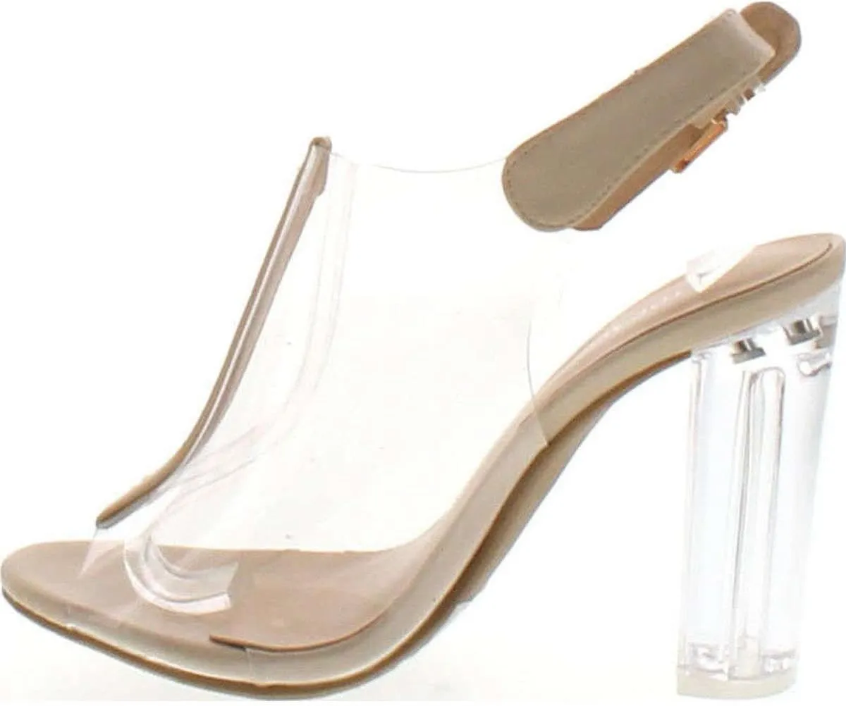 TOP Moda Women's Fenton-1 Lucite Clear Strappy Block Chunky High Heel Open Peep Toe Sandal