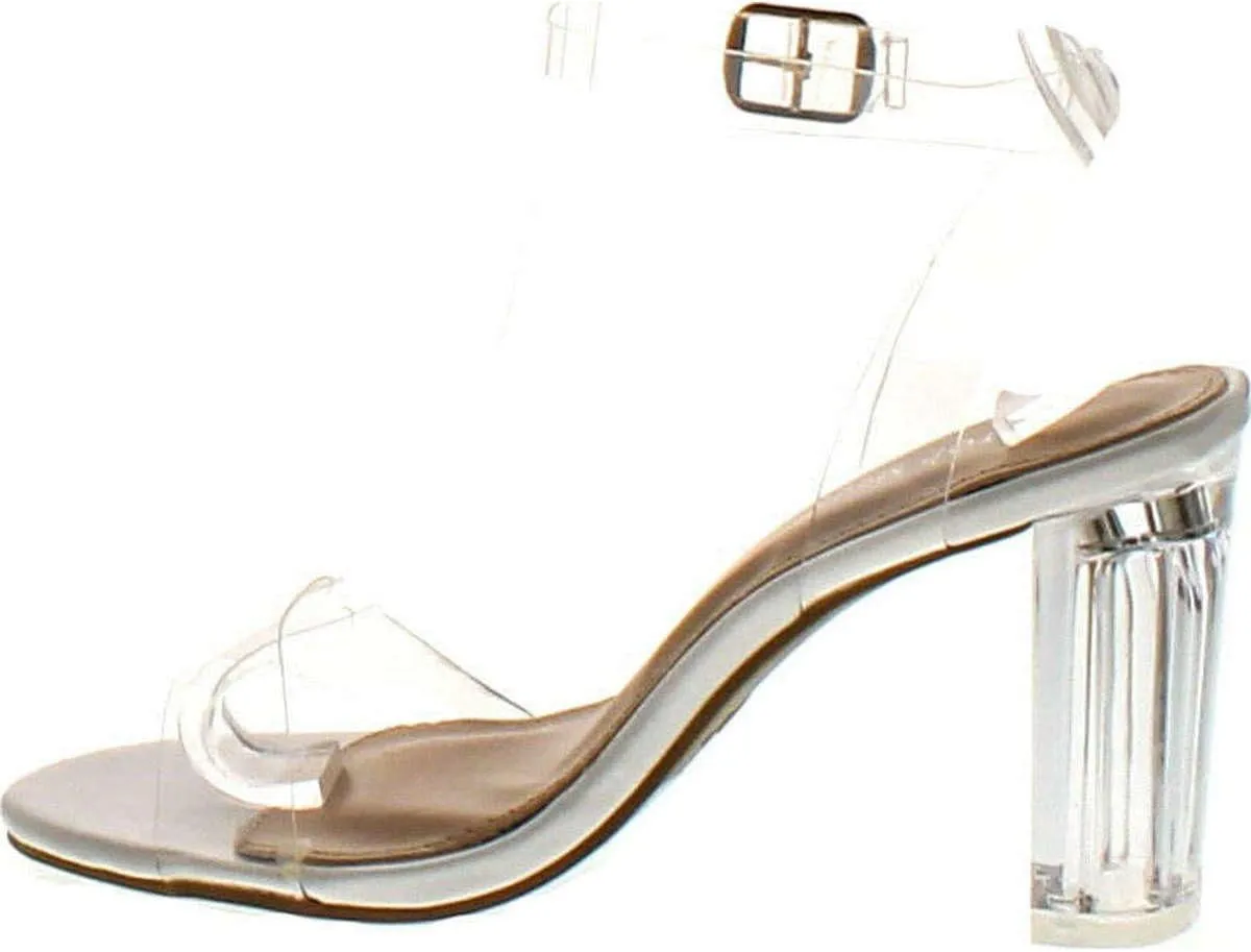 TOP Moda Women's Lucite Clear Strappy Block Chunky High Heel Open Peep Toe Sandal