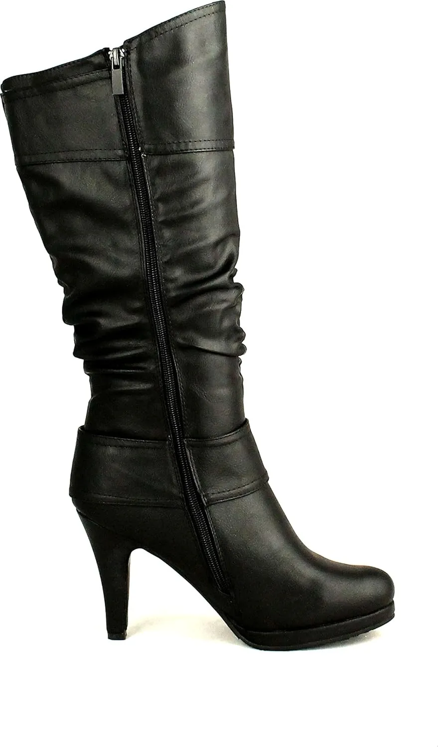 TOP Moda Womens Page-65 Knee High Round Toe Lace-Up Slouched High Heel Boots