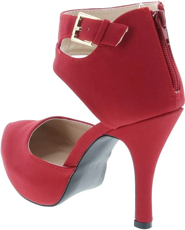 Trench-244 Women's Round Toe High Heel Zip Closure Buckle Ankle Straps Nubuck Shoes