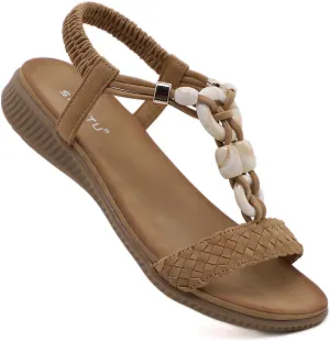 UIKGITP Bohemian Gemstones Summer Women Wedges Flat Sandals Slippers Beach Vintage Casual Flip Flops Elastic Ankle Strap T Strap Thong Strappy Comfortable Platform Slides Shoes