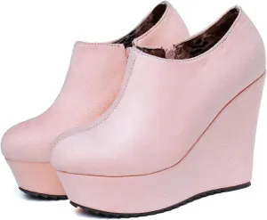 UniqueStride Women High Heel Wedge Short Ankle Boots Fashion Platform Zip up Faux Suede Ankle Booties