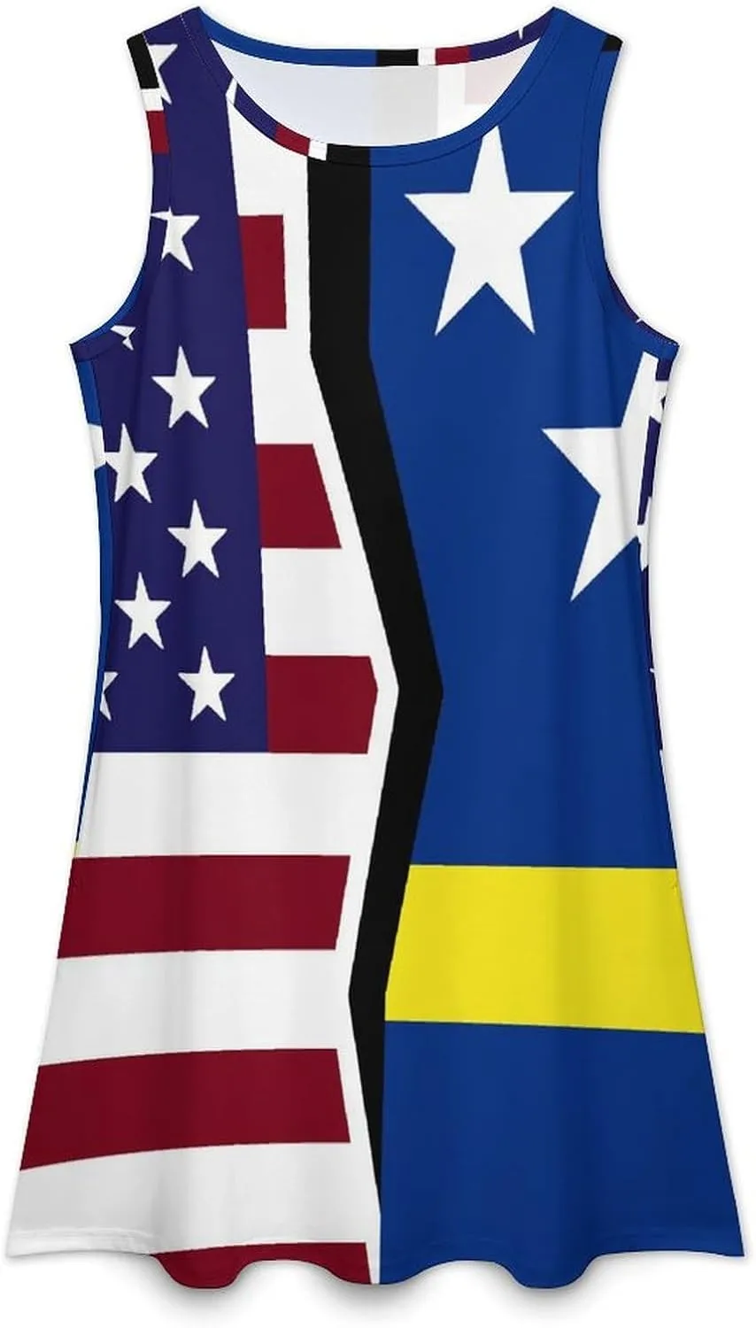 USA and Curacao Flag Women's Summer Dress Sleeveless Casual Loose Beach Vacation Tank Sundress